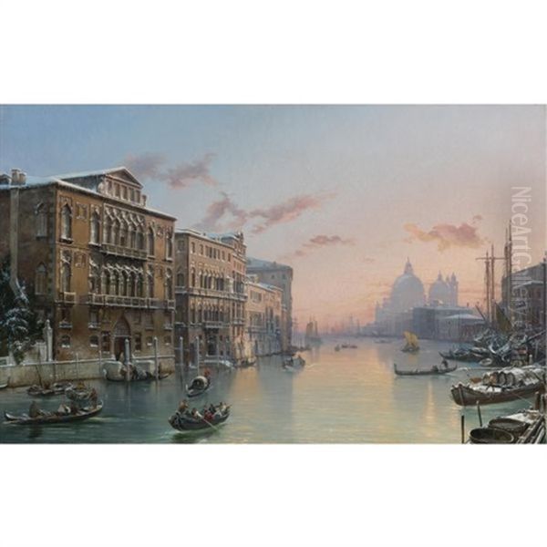 A Winter View Of The Grand Canal, Venice (from The Palazzo Cavalli-franchetti Towards Santa Maria Della Salute) by Friedrich Nerly