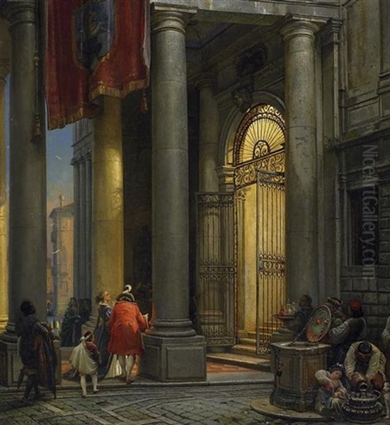 Palazzo Pisani. Einzug Einer Abendlichen Festgesellschaft In Den Palazzo Pisani Zu Venedig Oil Painting by Friedrich Nerly