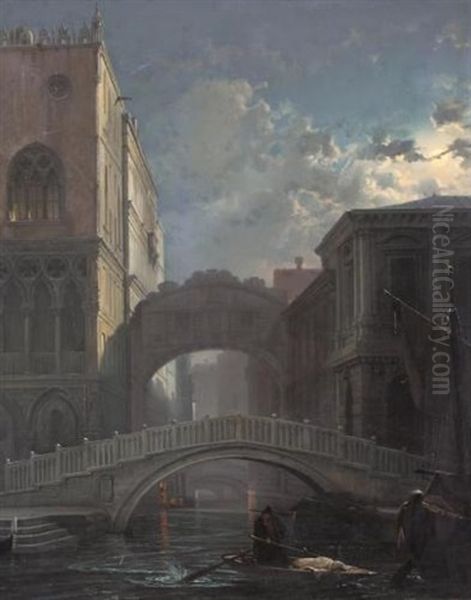 Seufzerbrucke Im Mondlicht, Venedig Oil Painting by Friedrich Nerly