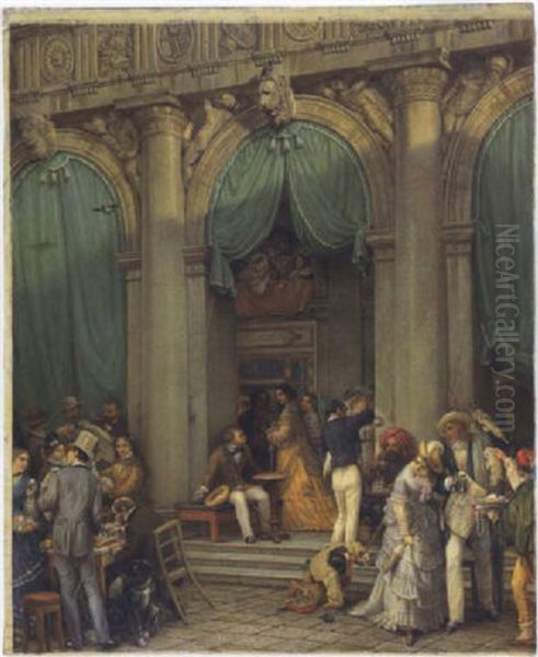 Cafe Florian In Venedig Oil Painting by Friedrich Nerly