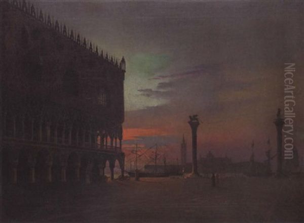 Die Piazzetta Mit Dem Dogenpalast Im Mondlicht, Im Hintergrund San Giorgio Maggiore Oil Painting by Friedrich Nerly