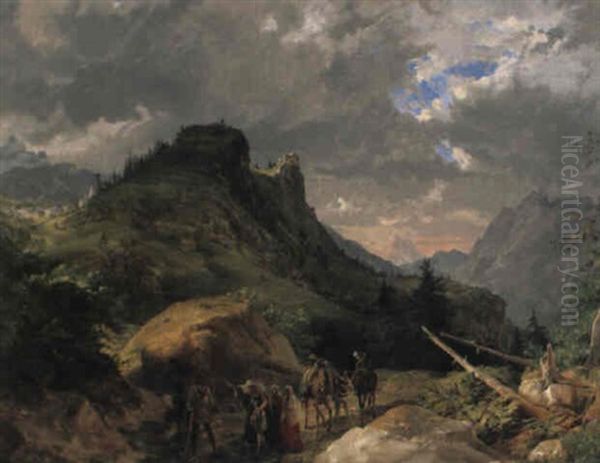 Oberitalienische Gebirgslandschaft, Vorn Der Junge Tizian Oil Painting by Friedrich Nerly