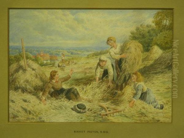 Children At Harvest Time Oil Painting by Foster Birkett