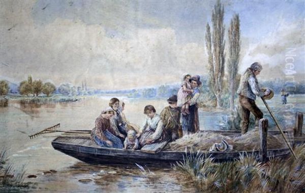 Harvesters In A Punt Oil Painting by Foster Birkett