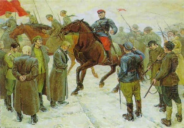 Grigorij Kotowskij Mit Gefangenem Weisgardisten Oil Painting by Aleksei Konstantinovich Nesterenko