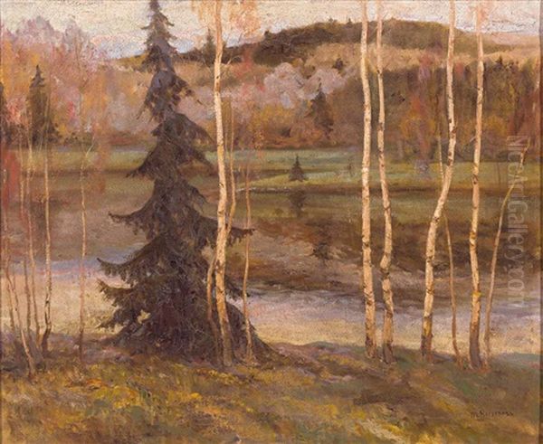 Malerische Landschaft Mit Birken, Im Typischen Duktus Des Russischen Realismus Oil Painting by Mikhail Vasilievich Nesterov