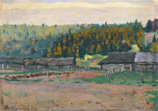 Cottages By A Wood Oil Painting by Mikhail Vasilievich Nesterov