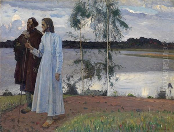 Wayfarers. Beyond The Volga Oil Painting by Mikhail Vasilievich Nesterov