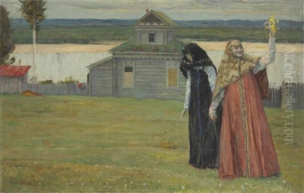 Two Sisters Oil Painting by Mikhail Vasilievich Nesterov