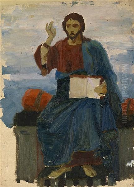 Christ Enthroned Oil Painting by Mikhail Vasilievich Nesterov