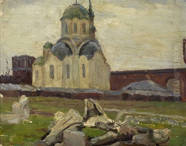 Monastery Oil Painting by Mikhail Vasilievich Nesterov