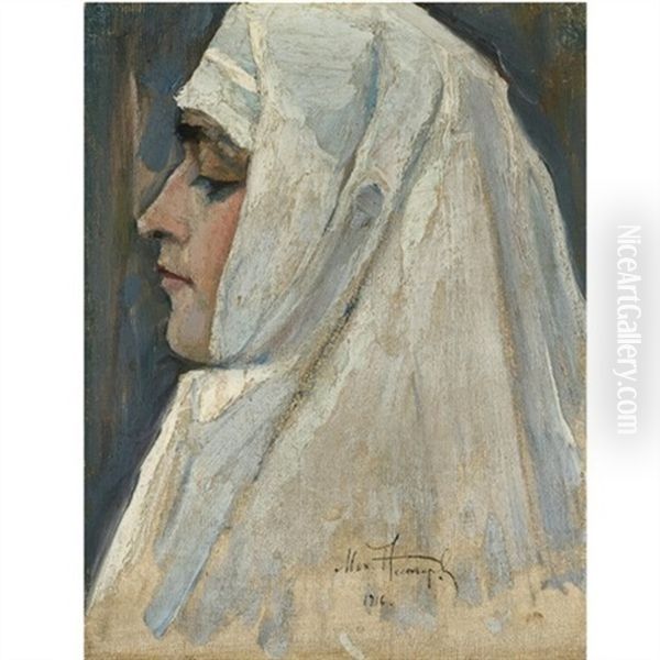 Study For The Novice Nun From Na Rusi Oil Painting by Mikhail Vasilievich Nesterov