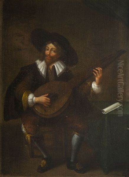 Man Playing A Lute by Laurentius de Neter