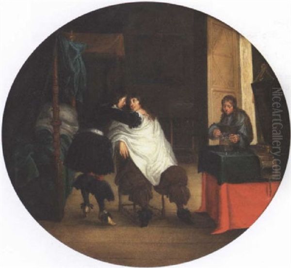 A Gentleman At His Toilet In A Bedroom Oil Painting by Laurentius de Neter