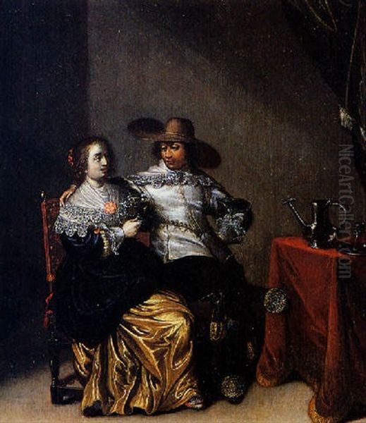 Couple Galant Oil Painting by Laurentius de Neter