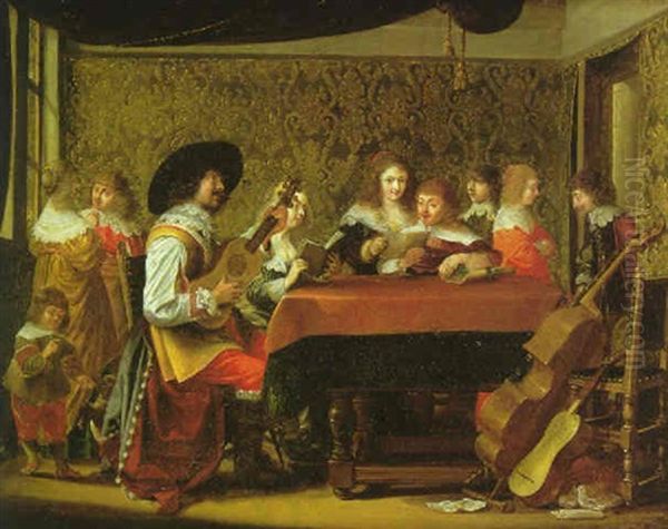 An Interior With Elegant Musicians And Singers Oil Painting by Laurentius de Neter