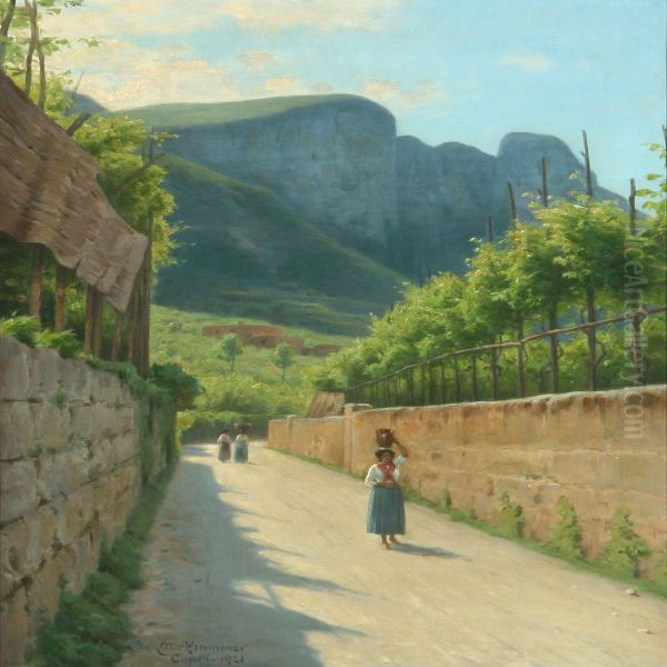 Scenery With Womenfrom Capri Oil Painting by Axel Birkhammer