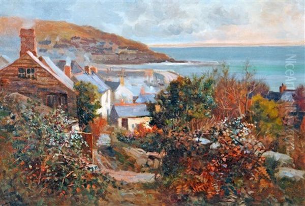 Autumnal View Of Mousehole, Cornwall Oil Painting by Arthur Netherwood