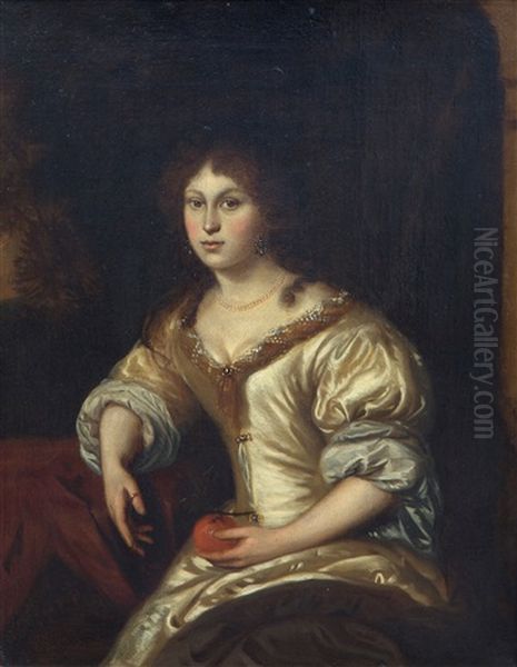 A Portrait Of An Elegant Lady Oil Painting by Caspar Netscher