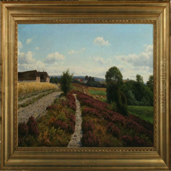 Landscape With Meadow And Farmhouses Oil Painting by Axel Birkhammer