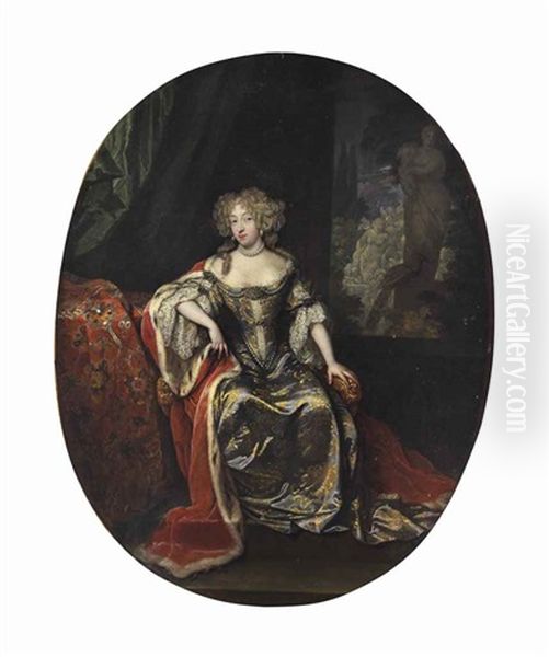 Portrait Of A Lady, Seated Full-length Oil Painting by Caspar Netscher