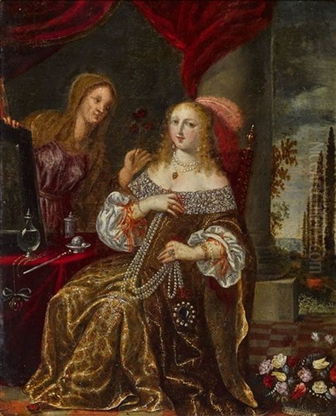 Dame Bei Der Toilette Oil Painting by Caspar Netscher