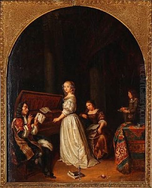 The Piano Player Oil Painting by Caspar Netscher