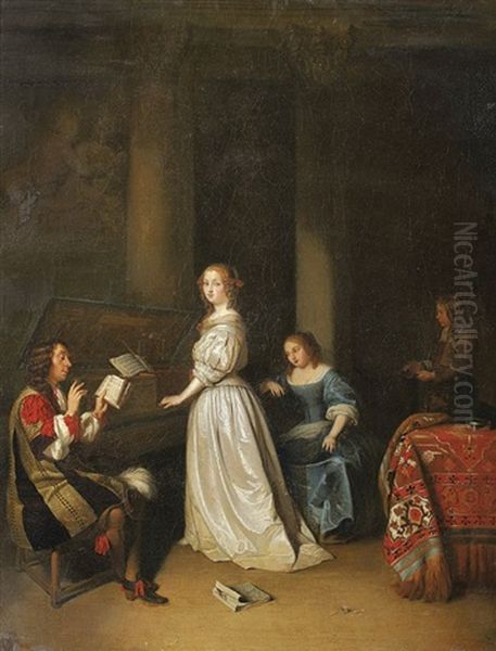 Musizierende Gesellschaft Im Salon by Caspar Netscher