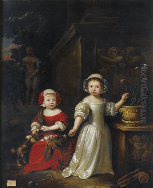 Portrait De Deux Jeunes Enfants Oil Painting by Caspar Netscher