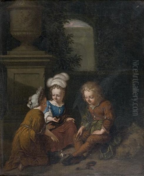 Jeux D'enfant Oil Painting by Caspar Netscher