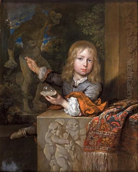 L'enfant Aux Bulles De Savon Oil Painting by Caspar Netscher