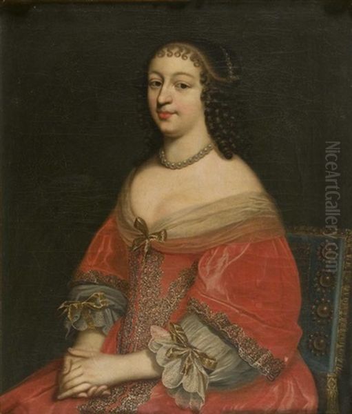 Dama In Rosso Oil Painting by Caspar Netscher