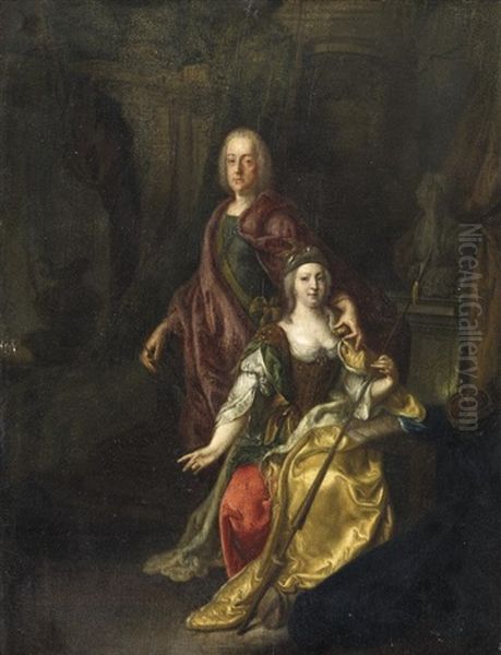 Portrat Karl Theodors Von Der Pfalz Und Seiner Gemahlin Oil Painting by Caspar Netscher