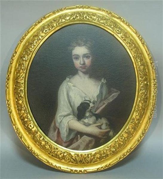 Portrait Of Girl With Spaniel Oil Painting by Caspar Netscher