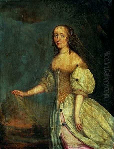 Portrait De Louise Francoise Bouthillier, Dans Un Paysage Oil Painting by Caspar Netscher