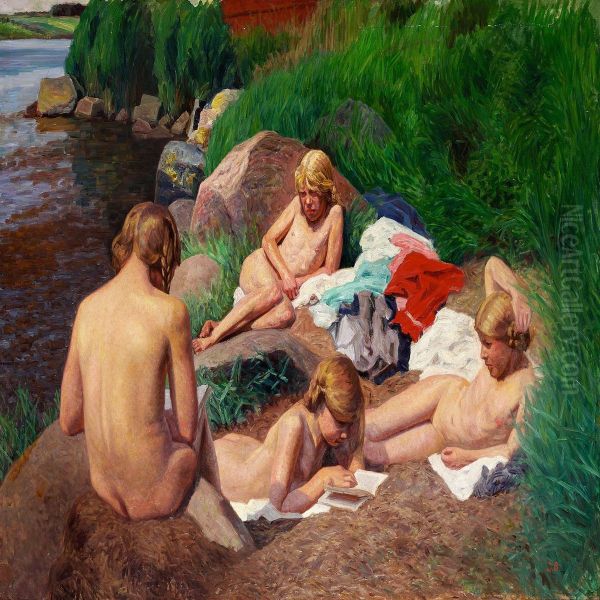 Efter Badet Oil Painting by Jens Birkholm