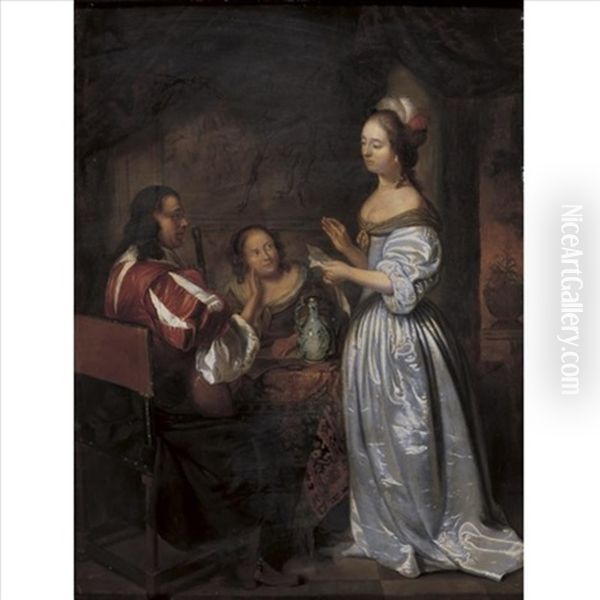 A Musical Company Oil Painting by Caspar Netscher