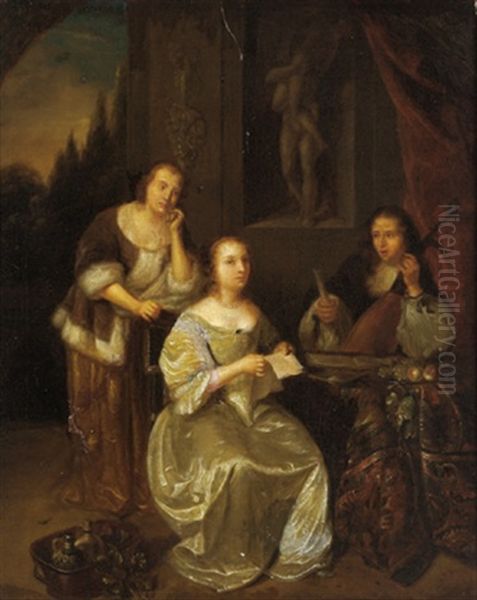 Musizierende Gesellschaft Oil Painting by Caspar Netscher