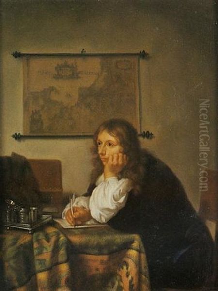 Jeune Homme Ecrivant Oil Painting by Caspar Netscher