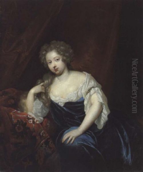 Bildnis Einer Dame In Blauem Kleid Oil Painting by Caspar Netscher