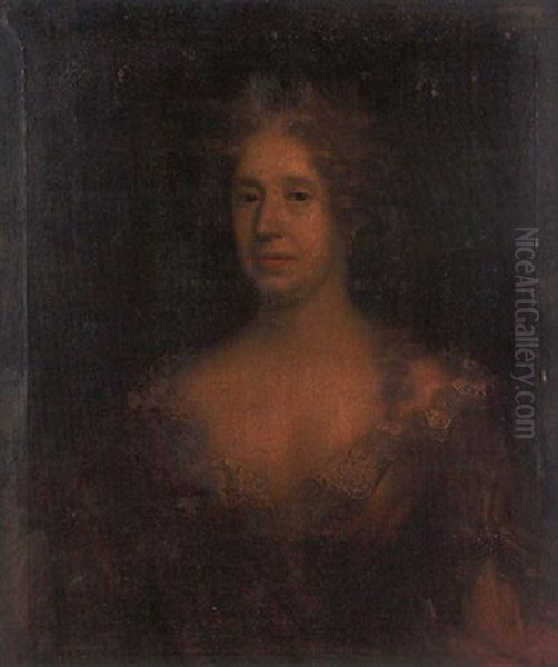 Portrait Of A Lady Wearing A Gold Dress And A White Lace Chemise Oil Painting by Caspar Netscher