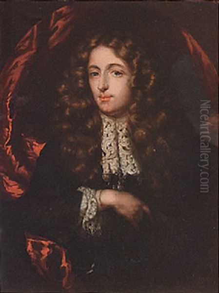 Portrait Of A Gentleman In A Black Jacket And An Embroidered Stock Oil Painting by Caspar Netscher