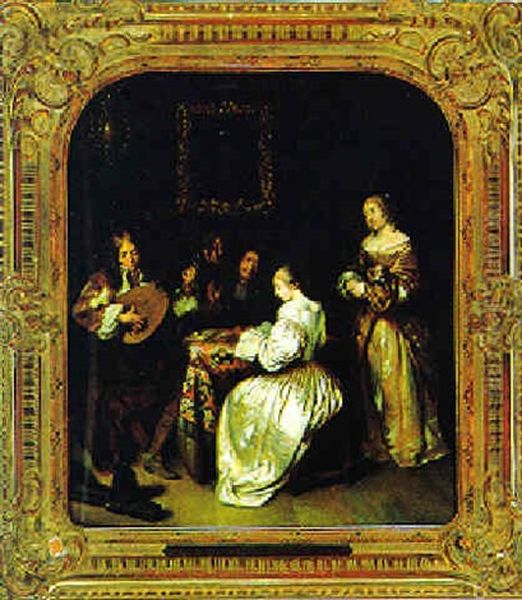 Musikalische Unterhaltung Oil Painting by Caspar Netscher