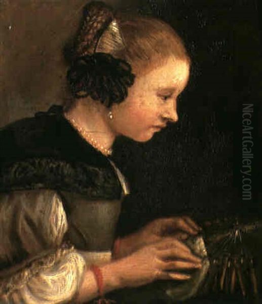 The Lace Maker Oil Painting by Caspar Netscher