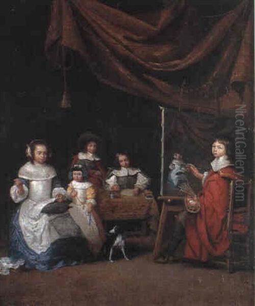 Le Jeune Peintre A Son Chevalet Oil Painting by Caspar Netscher