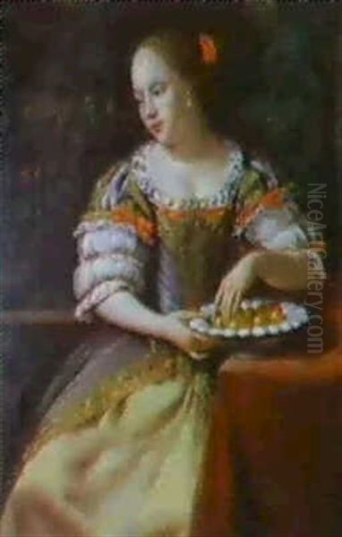 Bildnis Einer Jungen Frau Auf Einer Terasse Oil Painting by Caspar Netscher