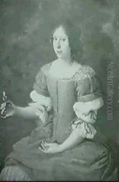 Portrait De Jeune Femme A La Fleur Oil Painting by Caspar Netscher