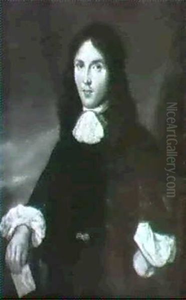 Portrait Of A Gentleman, Smallhalf Length, Wearing A Black  Costume, Holding A Letter Oil Painting by Caspar Netscher