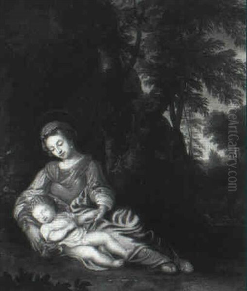 The Madonna And Child At Rest In A Landscape Oil Painting by Caspar Netscher