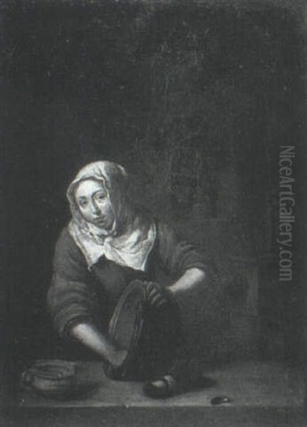 A Scullery Maid Oil Painting by Caspar Netscher